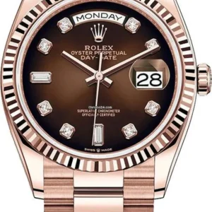 Rolex Day-Date Rose Gold Chocolate Diamond Dial President Bracelet Women’s Watch M128235-0037