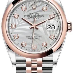 Rolex Datejust 36 Steel & Everose Gold Silver Palm-Motif Diamond Dial Women’s Watch M126201-0037