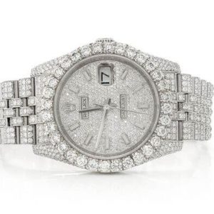 ROLEX DATEJUST 36MM SILVER AUTOMATIC STAINLESS STEEL FULL ICED MOISSANITE WATCH 17.00CT