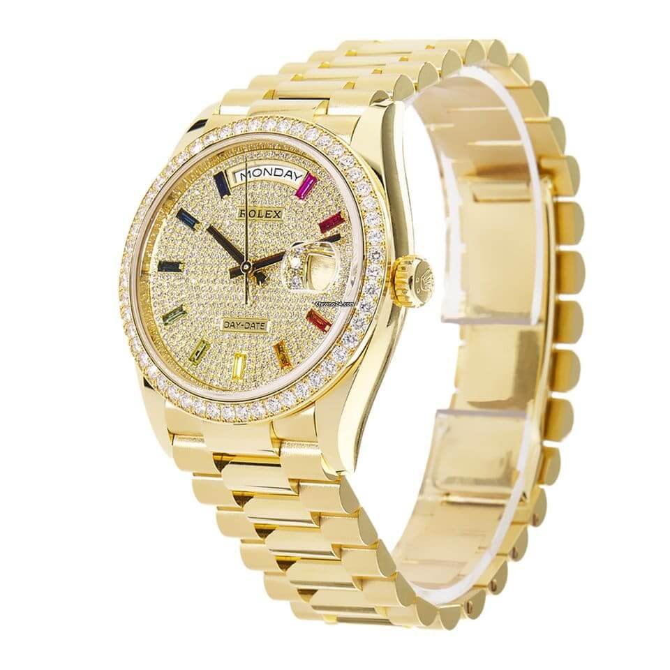 Rolex Day-Date Yellow Gold Diamond-Paved Dial Diamond Bezel Women's Watch M128348RBR-0030 - Image 2