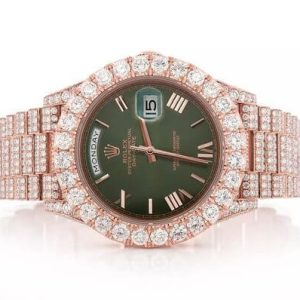 BUST DOWN WATCH ROLEX DAY DATE 40MM GREEN DIAL AUTOMATIC FULL ICED 23.00CT