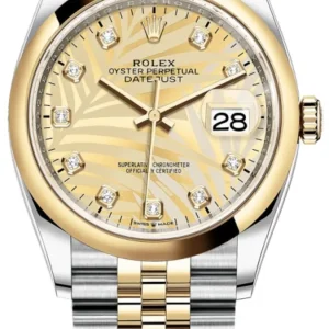 Rolex Datejust 36 Steel & Yellow Gold Golden Palm-Motif Diamond Dial Women’s Watch M126203-0043