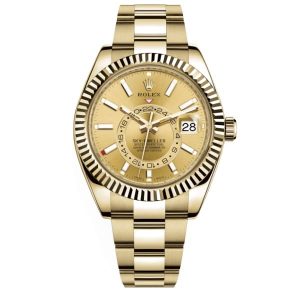Rolex Sky-Dweller Champagne Dial, 18kt Yellow Gold Watch 326938-0003