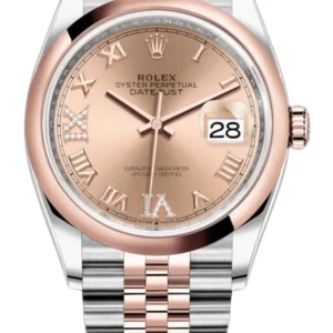Rolex Datejust 36 Steel & Everose Gold Rose Diamond Pave Roman Dial Women’s Watch M126201-0027