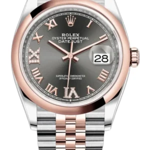 Rolex Datejust 36 Steel & Everose Gold Slate Diamond Pave Roman Dial Women’s Watch M126201-0023