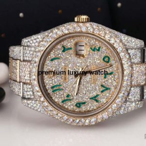 Rolex Datejust 41MM Turquoise Arabic Script Dial Stainless Steel and Moissanite Iced Out Watch