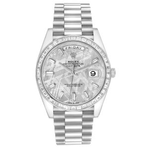 Rolex Day-Date 40 Platinum Meteorite Diamond Dial Diamond Bezel Men’s Watch M228396TBR-0027