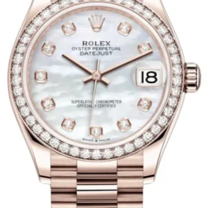 Rolex Datejust 31 Everose Gold Mother-of-Pearl Diamond Dial Diamond Bezel Women’s Watch M278285RBR-0005
