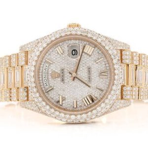 ROLEX DAY-DATE 40MM YELLOW AUTOMATIC STAINLESS STEEL WATCH FULL ICED MOISSANITE 19.50CT