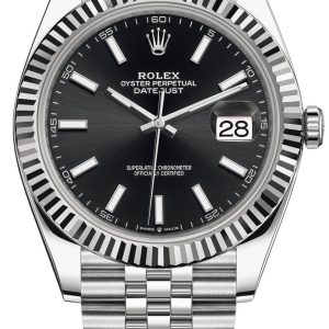 Rolex Datejust 41 Steel & White Gold Black Index Jubilee Band Men’s Watch M126334-0018