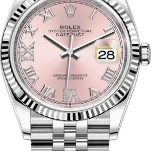 Rolex Datejust 36 Steel & White Gold Pink Diamond Pave Roman Dial Women’s Watch M126234-0031