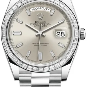 Rolex Day-Date 40 Platinum Silver Diamond Dial Diamond Bezel Men’s Watch M228396TBR-0011