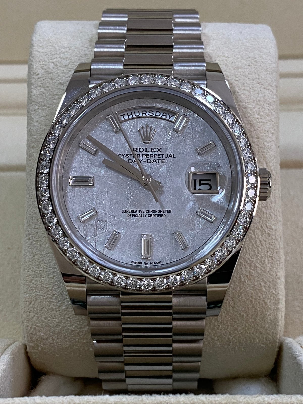 Rolex Day-Date 40 Platinum Meteorite Diamond Dial Diamond Bezel Men's Watch M228396TBR-0027 - Image 10
