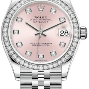 Rolex Datejust 31 Stainless Steel and White Gold Pink Diamond Dial Diamond Bezel Women’s Watch M278384RBR-0036