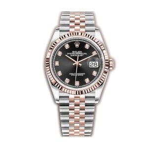 Rolex Datejust 126231. 36mm – Everose Gold Fluted Bezel. Slate Motif Dial with Diamond