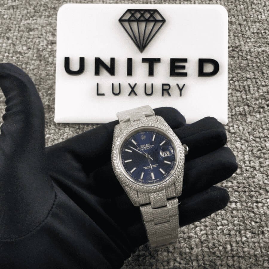 Rolex Datejust White Gold Blue Dial Iced Out 126300 Replica - Image 2